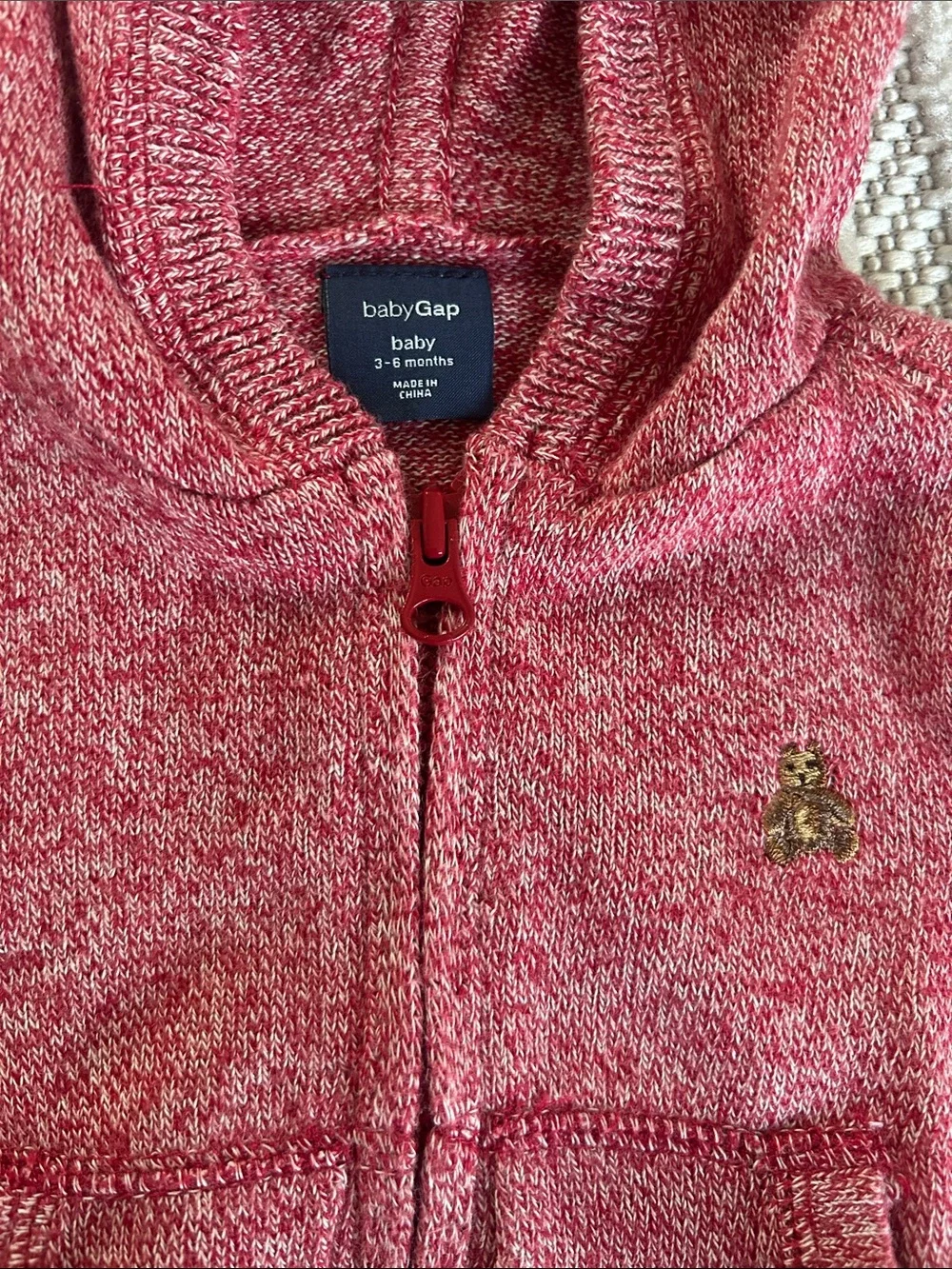 GAP Heathered Red Zip-Up Hooded Sweater